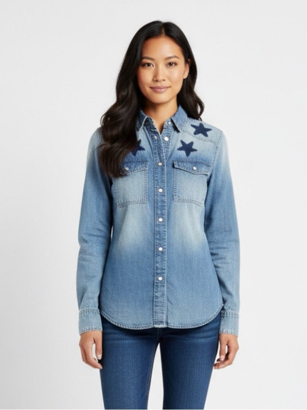 Women's Givenchy Riccardo Tisci Distressed Denim Star Collar Shirt 40